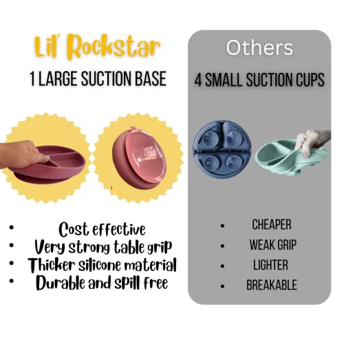 Li'l Rockstar Baby Led Weaning Supplies - Silicone Baby Feeding Set – Silicone Baby Bibs Suction Bowl Divided Plate Cup Self Feeding Spoons – Baby Toddler Dish Set (Dark Beige) #TOP3