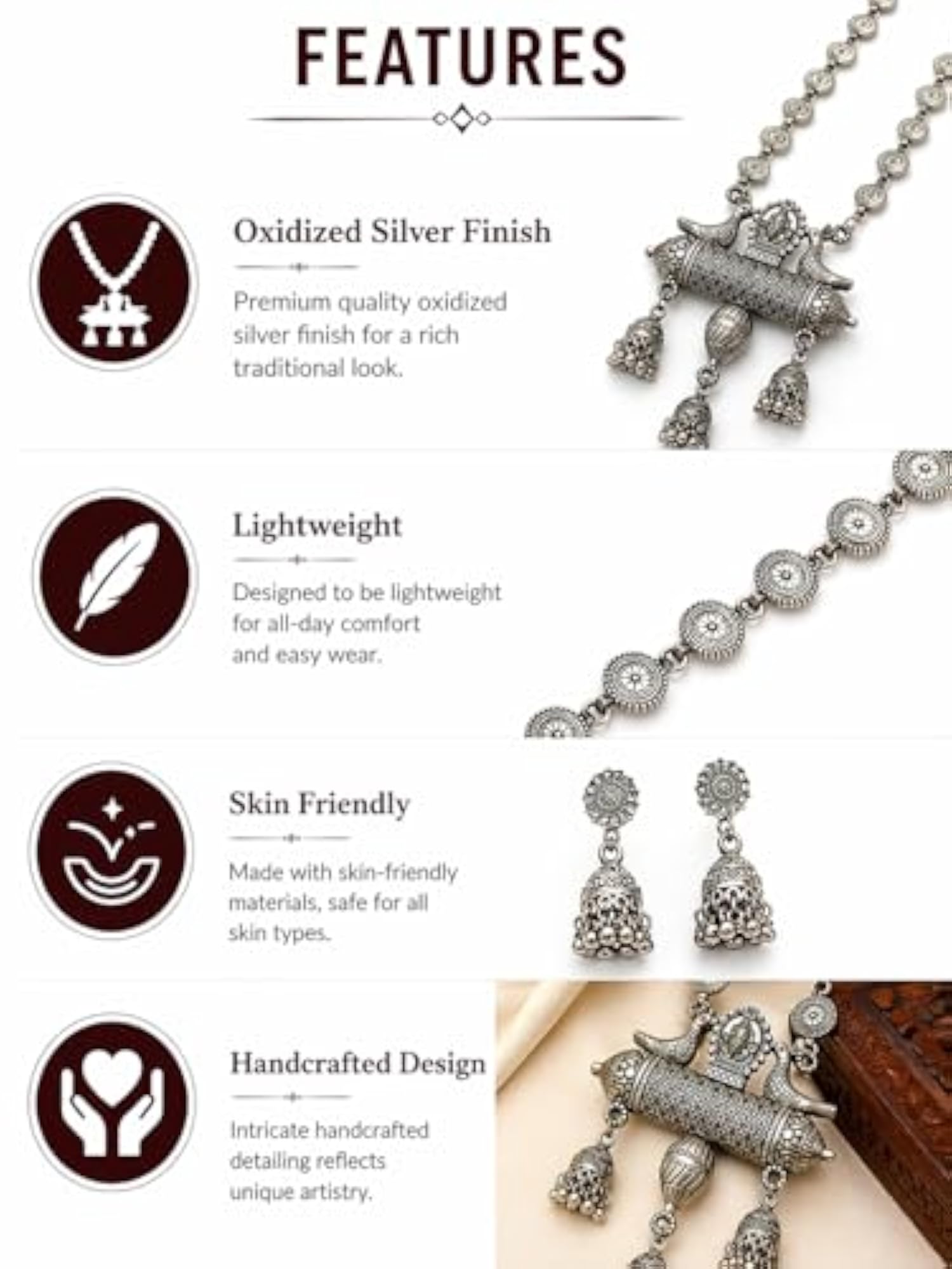 Oxidised Silver Long Necklace Set with Jhumka Earrings