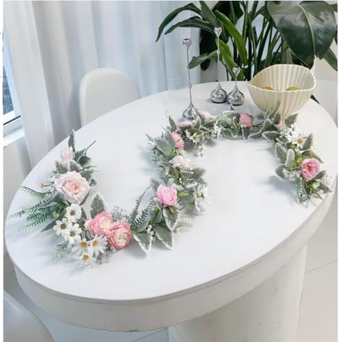 Pink Flower Garland - 6.5ft Faux Eucalyptus Floral Vines