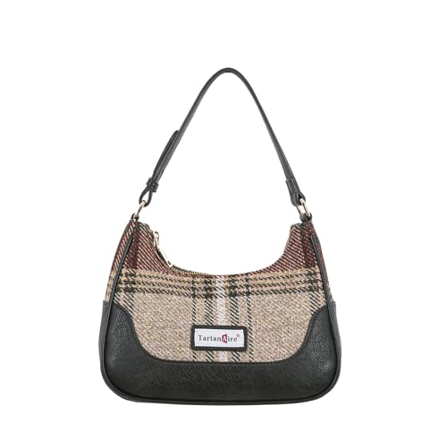 TartanAire Hobos Shoulder Bags for Women PU Leather Water-Resistant Stain-Resistant Crossbody Bags Woolen Look Tartan Handbag with 2 Shoulder Strap Kaki Dark Green