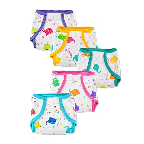 Image of Welcro Nappy For Babies, Reusable, Washable Soft Muslin Cotton Nappy /Langot for New Born Baby | Gentle on Baby Skin | Helps in Potty Training | 6-9 months | Pack of 5 | Printed