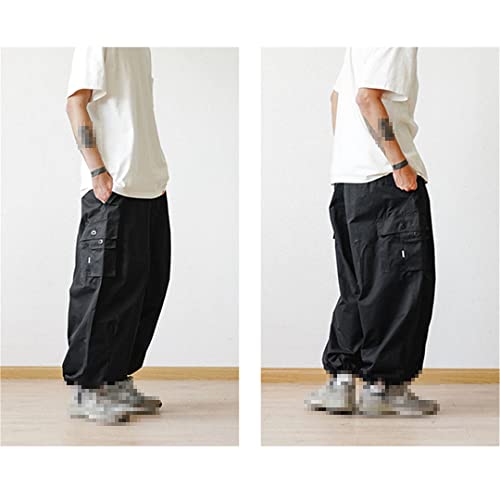 Pulcykp Multi-Pocket Cargo Pants Men's Casual Solid Colour Straight Pants Baggy Wide-Leg Cropped Pants4