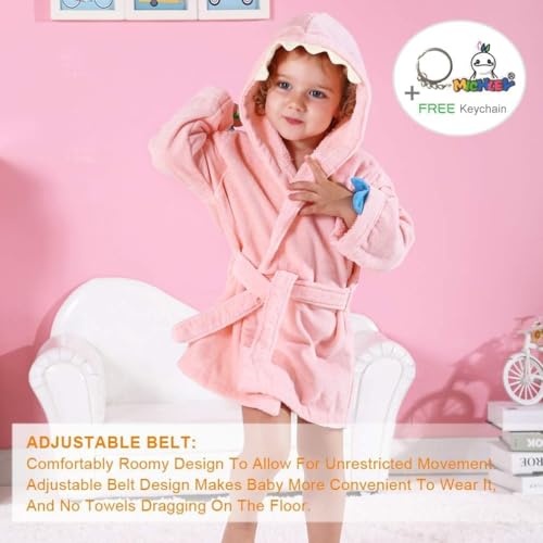 Image of MICHLEY Girls Boys Robe Cotton Towel Baby Dinosaur Style Hooded Bathrobe | Animal toddler Sleep, No Fluorescent Agent, 0-8T, 100% Cotton, Machine Wash