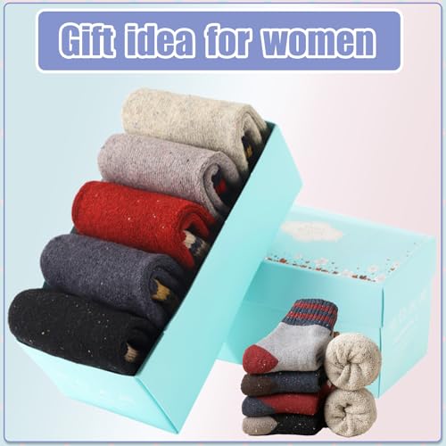 Image of ICEIVY Socks Women, Soft Knit Wool Winter Thick Warm Cabin Fuzzy Crew Women Socks 5 Pack