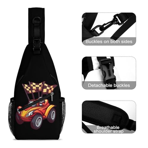 Racing Car with Checkered Flags Crossbody Sling Backpack Casual Chest Bag Fanny Pack for Women Men Travel Hiking3