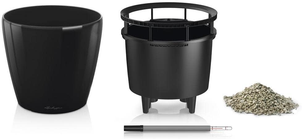 Lechuza Classico LS 50 Black High Gloss, Self-Watering Round Planter, D19.7 H18.5 in