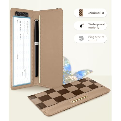 Image of Printed Checkbook Cover, RFID Blocking Checkbook, Stylish, Lightweight, Slim Durable, Multi-Functional Checkbook Holder for Personal and Business Checks (Plaid-Brown)