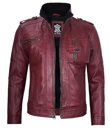 Image of Decrum Real Mens Leather Jacket - Cafe Racer Style Casual Leather Jackets For Men