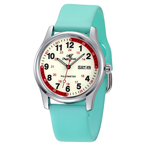 ManChDa Nurse Watch for Women Medical Watch Nursing Watch Waterproof Watch Canlendar Day and Date Watch with Second Hand Easy to Read Watch Military Time Waterproof Watch Luminous Watch 24 Hours Green