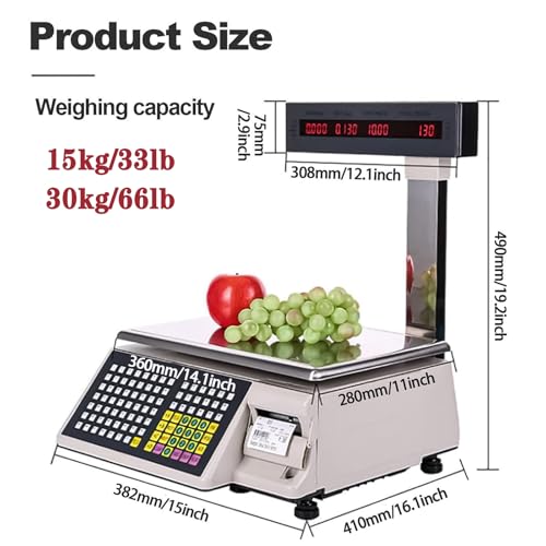 Báscula comercial digital con impresora y pantalla dual miniatura 6