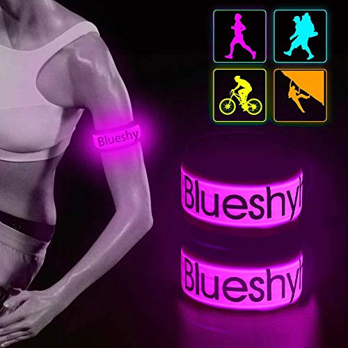 Blueshyhall 2 unidades de luces LED reflectantes, bandas de luz, luz de seguridad, para correr, ciclismo, senderismo, deportes al aire libre, color rosa