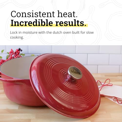 Lodge Essential Enamel Cast Iron Dutch Oven, 6 Quart, Cranberry - image 3