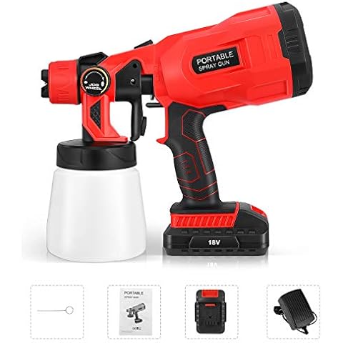 Cordless Paint Sprayer,TOPQSC 800ml Cordless HVLP Spray Gun with 3 Nozzles &2 Batteries, Adjustable Valve Knobs, Flow Control, Sprayer for Painting Furniture, Fence, Cabinets, Walls Cover