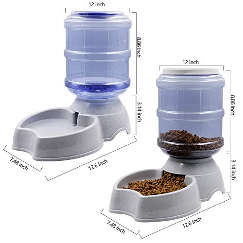 Zcaukya Automatic Cat Feeder and Water Dispenser Set, 1 Gal x 2 Gravity Dog Water Fountain Pet Food Feeder (Grey) - Image 4