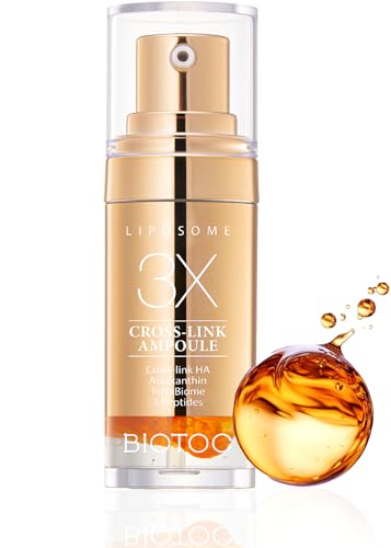 DERMAFIRM BIOTOC 3X Cross-link Ampoule 0.35oz, Premium Facial Serum for Face Lifting, and Wrinkles with Astaxanthin, Collagen, and Hyaluronic Acid for All Skin Types, Korean Skincare