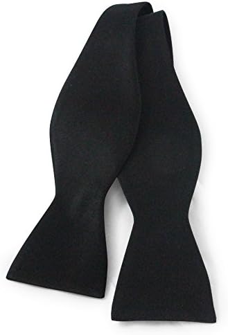 Cascadia Unlimited Men's Black 100% SILK Self Bow Tie + White Pocket Square
