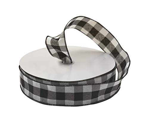 Image of Buffalo Check Black White Ribbon - 1 1 /2 inch x 50 Yards, Wired Edge Plaid Christmas Ribbon, Wreath, Farmhouse Decor, Garland, Presents, Gift Basket, Wrapping, Ribbons for Crafts