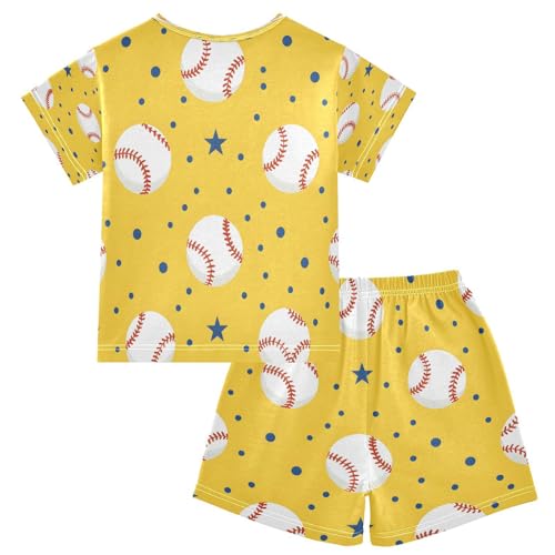 senya Short Sleeve Pajamas Sets Summer Cotton Sleepwear Baseballs Dotsstars Yellow Background2