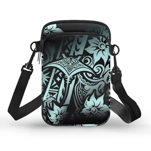 Image of Hawaiian Tribal Small Crossbody Bags for Women Cell Phone Bag Purse, Sea Turtle Zipper Sling Purses Shoulder Bag