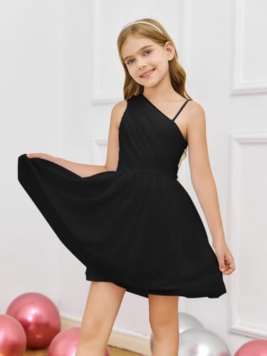 Batermoon Girls One Shoulder Dress Summer Party Graduation Semi Formal Short Dresses 5-14 Years2