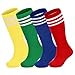 Zando 4 Pairs Red/Blue Youth Boys Royal Blue Striped/Knee High Long Sport Socks - Cotton, 12-14 Years