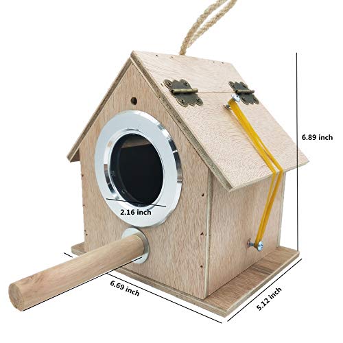 Image of alfyng Parakeet Nest Warm Box, Bird Breeding Box, Parrot Wood House Nesting Box, Parrotlets Budgie Mating Box, Aviary Cage Box for Lovebirds, Cockatiel, with Birds Stand Perch