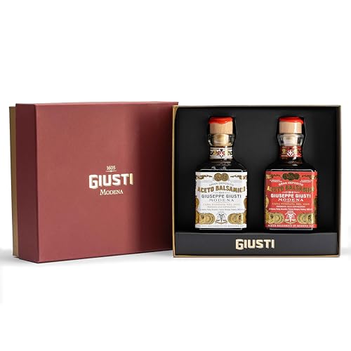 Giusti - Confezione regalo aceto balsamico di Modena 2 e 3 medaglie d'oro - 2 x 250 ml