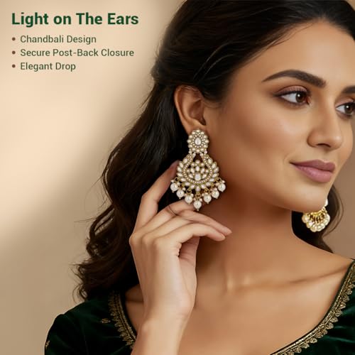 Image of I Jewels Gold Plated Traditional Kundan Pearl Drop Choker Necklace Jewellery With Earrings & Maang Tikka Set For Women /Girls