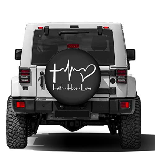 Image of Faith Hope Love Cross Heart Spare Tire Cover Dust-Proof Wheel Tire Cover Fit Trailer, RV, SUV and Many Vehicle 17 Inch