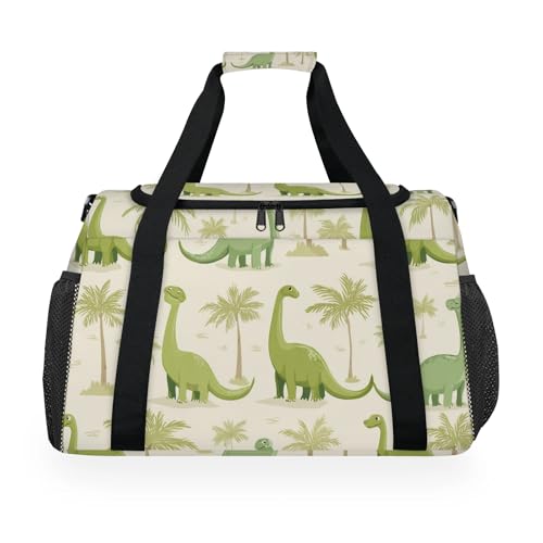Dinosaur Green Coconut Tree Travel Duffel Bag Weekender Overnight Bags for Women Men Foldable Waterproof Tote Bag with Trolley Sleeve
