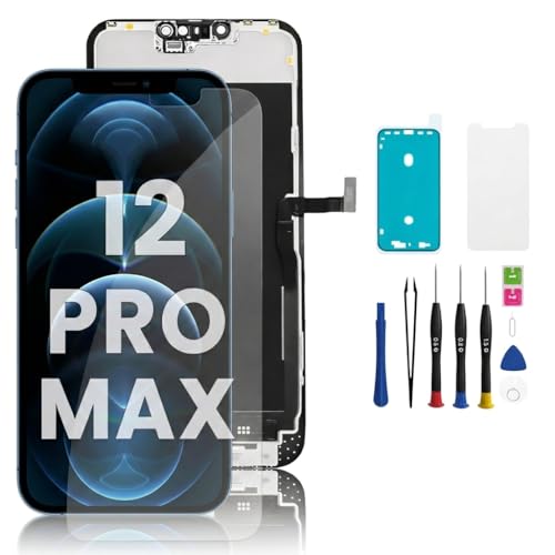 Hoonyer for iPhone 12 Pro Max Screen Replacement 3D Touch Screen Display Digitizer Frame Assembly Repair Kits + Waterproof Adhesive + Screen Hardened Protection (iPhone 12 Pro Max-6.7)