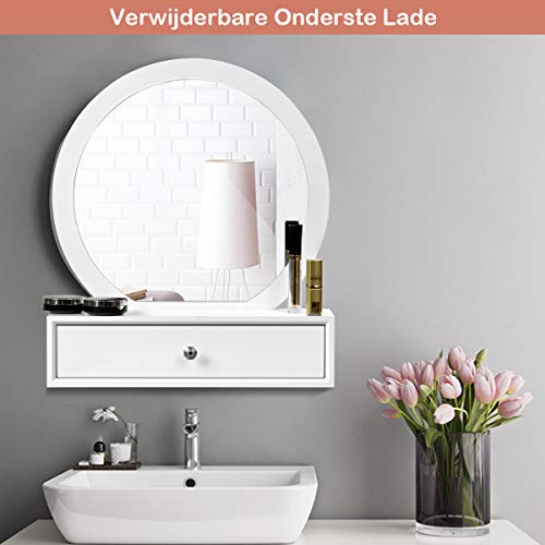 COSTWAY Tafelblad spiegel, ronde make-up spiegel met verwijderbare onderste lade, moderne stijl make-upspiegel… - Image 5