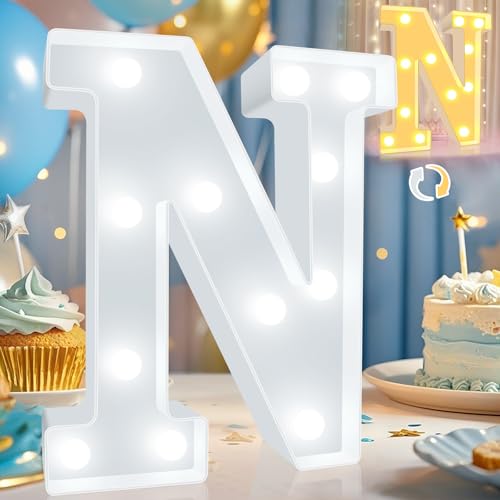 Image of Pooqla LED Marquee Letter Lights, Warm White and Cool White Decorative Lighted Letters, Light Up Alphabet Letters for Boys Girls, Party, Wedding, Bar, Night Light, Birthday Decoration, Letter N
