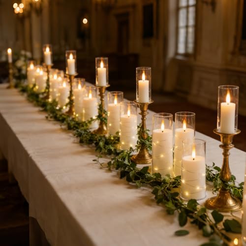 Image of Flameless Candles,with Embedded Star String, Battery Operated Candles Flickering LED Pillar Candles with Remote Control and Timer, Home Decoration Add a Warm and Romantic Atmosphere，Set of 24 (White)