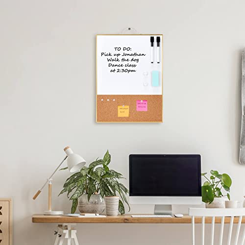 Image of TSJ OFFICE Small Combination Board - 16 inch X 12 inch Portable Aluminum Gold Framed Magnetic Dry Erase Board for Wall, Small Bulletin Cork Board with Holder for Office, Home and School