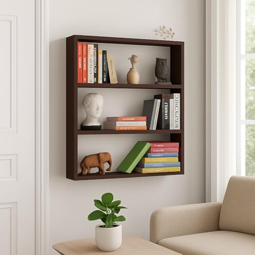 Image of Deion 3 Tier Wooden Book Shelf for Wall | Wall Mounted Bookshelf for Living Room & Bedroom | Floating Wall Shelves | Home Decor & Wall Decoration Items | Corner Shelf for Decor