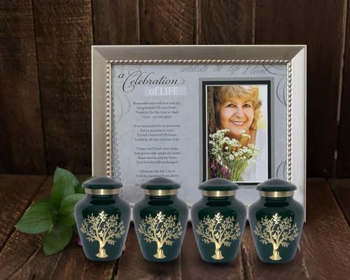 Image of Tree of Life Keepsake Urns for Human Ashes - 4 Small Keepsakes, Decorative Urns for Ashes Adult Female & Male, Funeral Urns - Dark Green