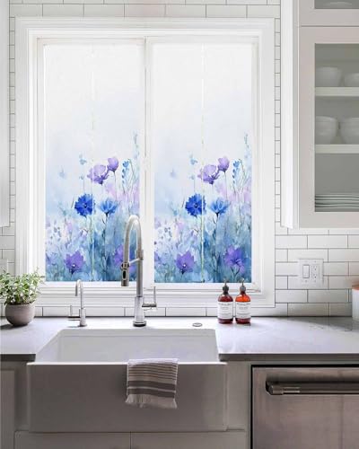 Película decorativa para ventana con flores azul púrpura 19.6"x39.3" miniatura 1