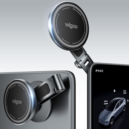 Wigoo Tesla Phone Mount [OEM-Style Strongest Magnet] 360 Rotation Foldable Hidden Phone Holder for Tesla Model 3/Y/X/S for Magsafe iPhone 17-12 Series Tesla Model Y Model 3 Accessories