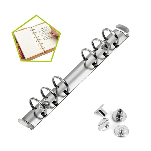 A6 多穴式リング バインダー金具 背なしタイプ 6穴【A6-6-20/20】20mm×180mm リング内径20mm 鉄ニッケル鍍金 シルバーシカゴスクリュ付き 手帳 製本 (A6-6穴)