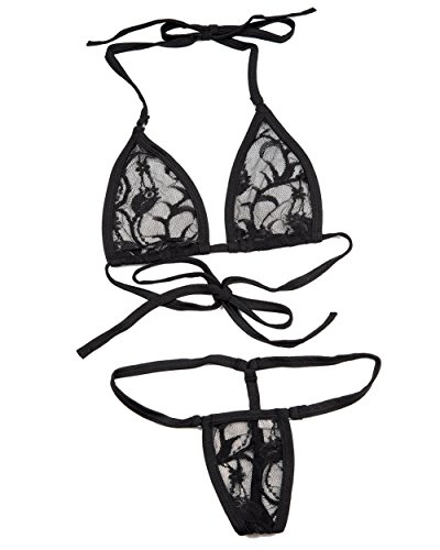 SkinBikini Women's Micro See-Thru Floral G-String Bikini One-Size Black