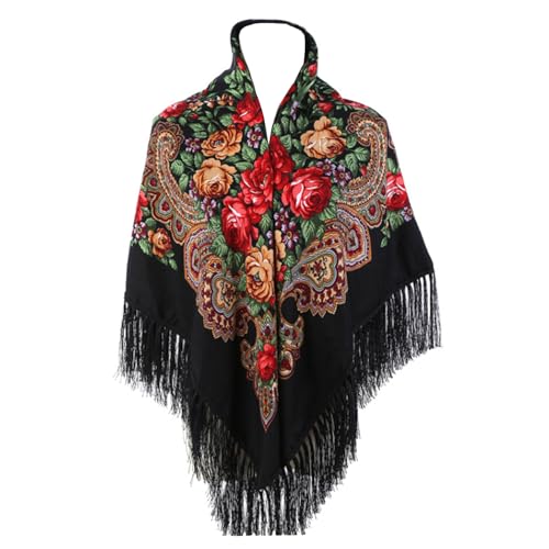 Women’s Printed Scarf Traditional Folk Scarf Wrap Tassel Shawl Neck Head Shawl Retro Scarf Floral Shawl