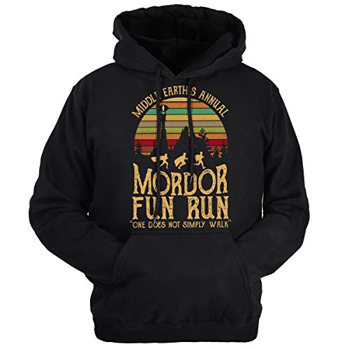 Lontse Middle Earths Annual Mordor Fun Run One Does Not Simply Walk Hoodie Sweatshirt Pullover for Men (Black XL)