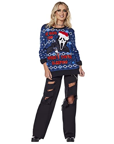 Spencer's Light-Up Ghost Face ® He Sees You Christmas Sweater | Officially Licensed Light-Up Christmas Sweater3
