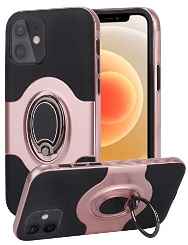 LUUDI Case Compatible with iPhone 12 Pro Case iPhone 12 Case with Ring Kickstand Holder Protective Shockproof Case Work with Car Mount Cover Compatible with iPhone 12 Pro iPhone 12 6.1 inch Rose Gold