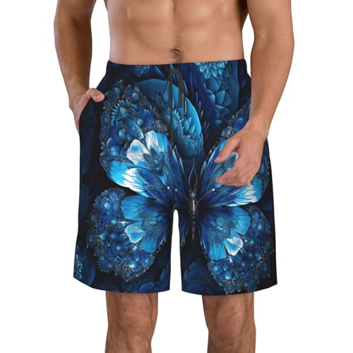 Men's Swim Trunks Blue Butterfly Pattern Quick Dry Board Shorts Mens Bathing Suit Beach Swimwear with Pockets