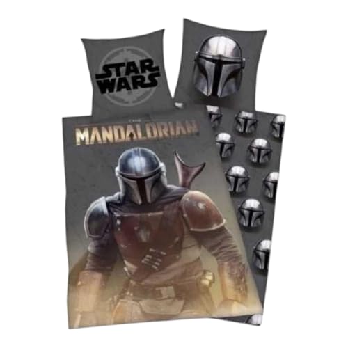 arlis Parure de Lit Star Wars, Housse de Couette Licence Réversible avec Taie d'oreiller, 2 Pièces (140x200 cm + 63x63 cm), 1 Personne (Parure Mandalorian)