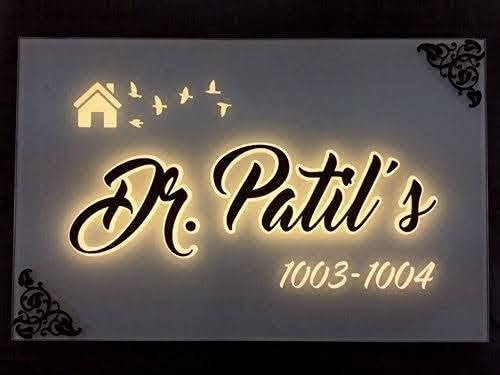 Vishwakarma Art Creations wood Teak Decorative Name Plate with LED Light (Black, 17.5 Inch X 9.5 Inch)