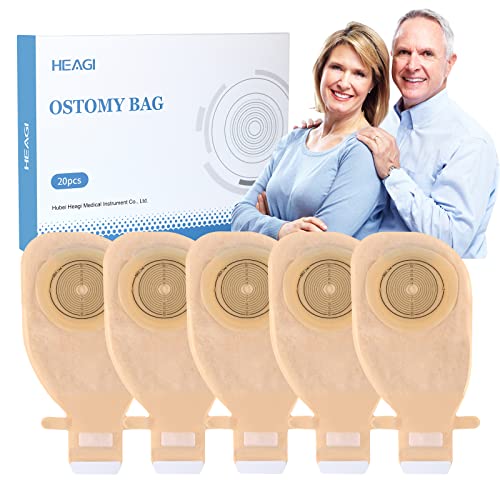 Heagimed 20 Pack Stoma Bags, One Piece Colostomy Bags with Hook-and-Loop Closure for Ileostomy Stoma Care, Cut-to-Fit (15-70mm)