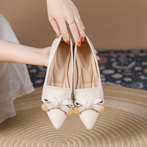 Elegant Pointed Toe Women's Ballet Flats, Comfortable Dressy Slip-On Walking Shoes with Bow Detail for Work and Casual Wear2
